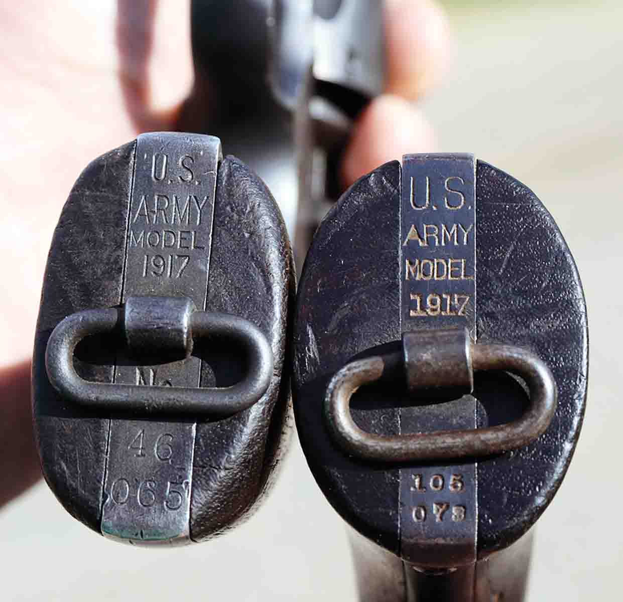 The bottom of both the S&W and Colt Model 1917 grip frames were stamped.